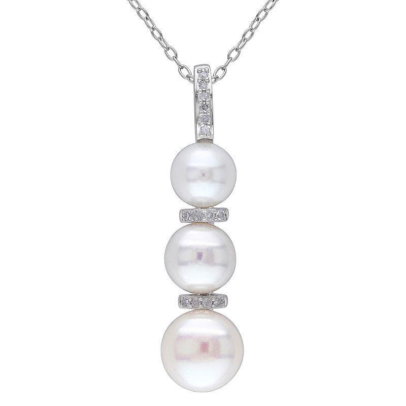 Stella Grace Sterling Silver Freshwater Cultured Pearl & Diamond Accent Pendant Necklace, Womens Silvertone Product Image