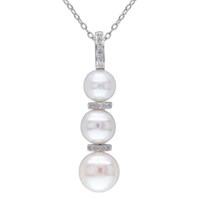 Stella Grace Sterling Silver Freshwater Cultured Pearl & Diamond Accent Pendant Necklace, Womens White Product Image