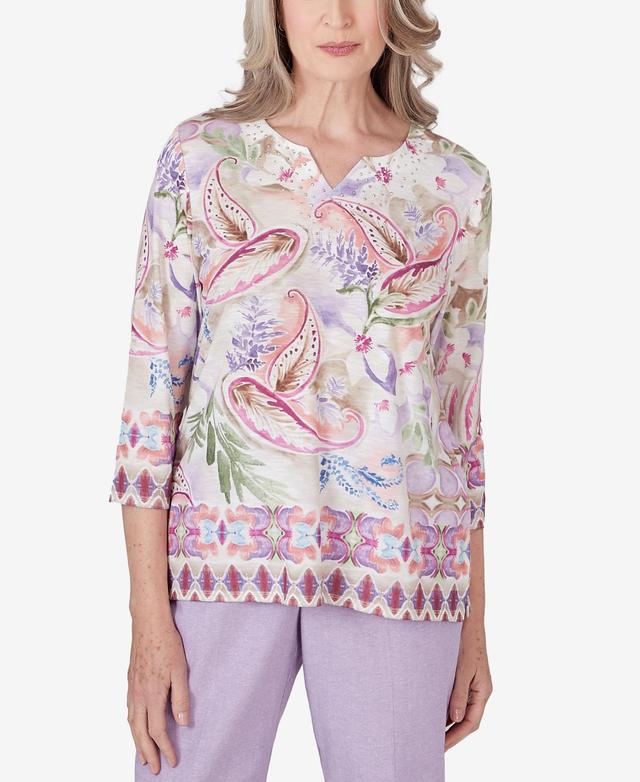 Alfred Dunner Womens Garden Party Paisley Floral Border Top Product Image