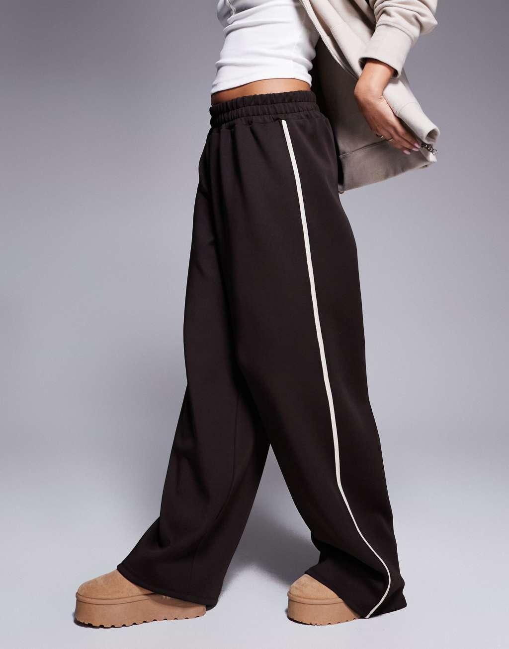 ASOS DESIGN scuba wide leg sweatpants in chocolate Product Image