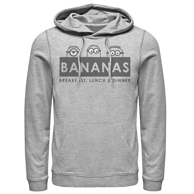 Mens Despicable Me Minions Bananas Meal Times Pullover Hoodie Athletic Grey Product Image