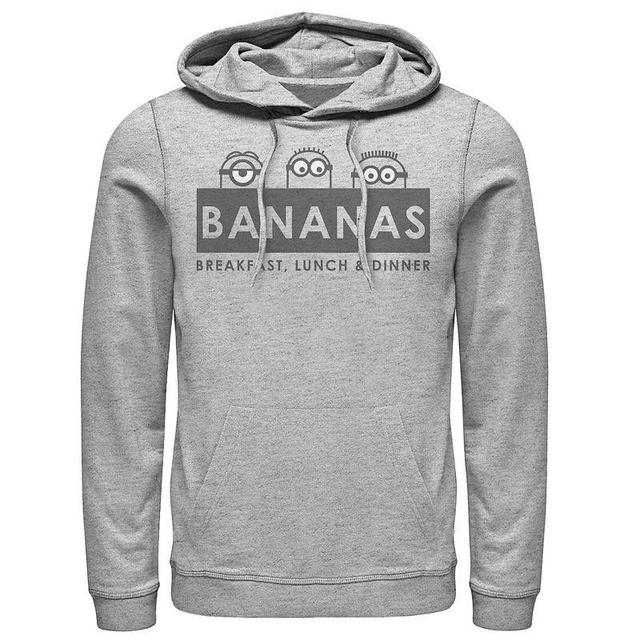 Mens Despicable Me Minions Bananas Meal Times Pullover Hoodie Athletic Grey Product Image