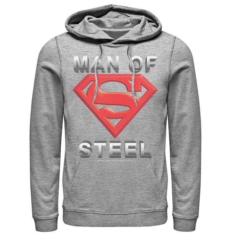 Mens DC Comics Superman Man Of Steel Text Logo Hoodie Athletic Grey Product Image