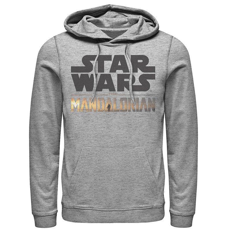 Mens Star Wars The Mandalorian Show Logo Stack Graphic Hoodie Athletic Grey Product Image