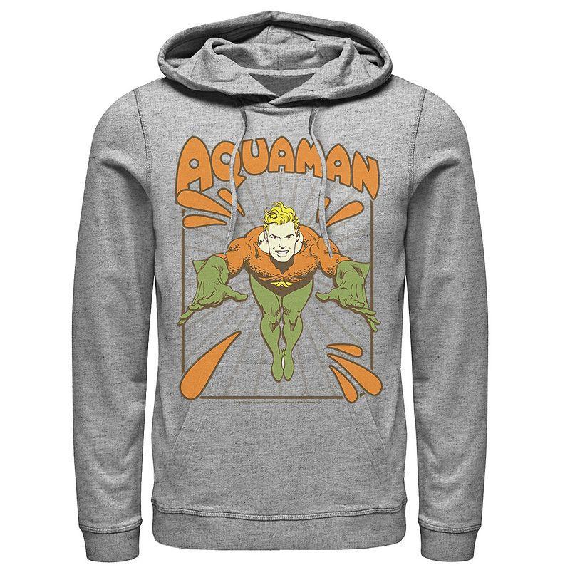 Mens DC Comics Aquaman Simple Text Logo Portrait Hoodie Athletic Grey Product Image