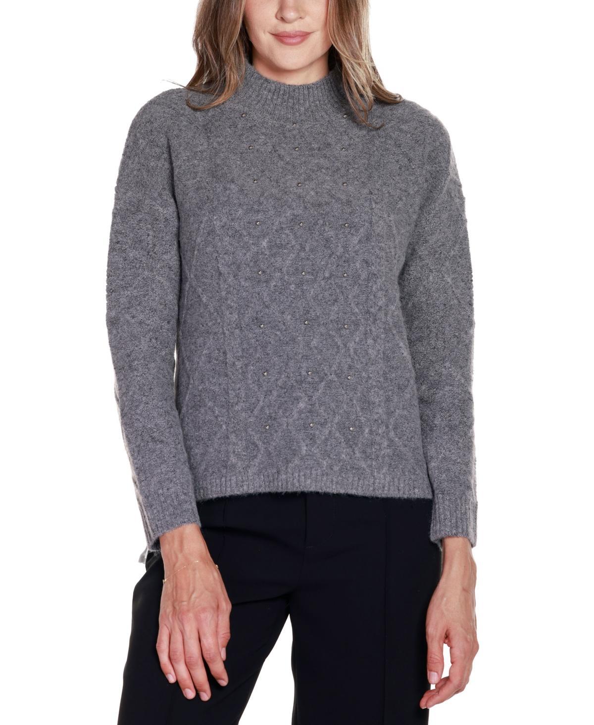 Belldini Womens Black Label Chiffon-Back Cable Sweater - Mochaccino Product Image