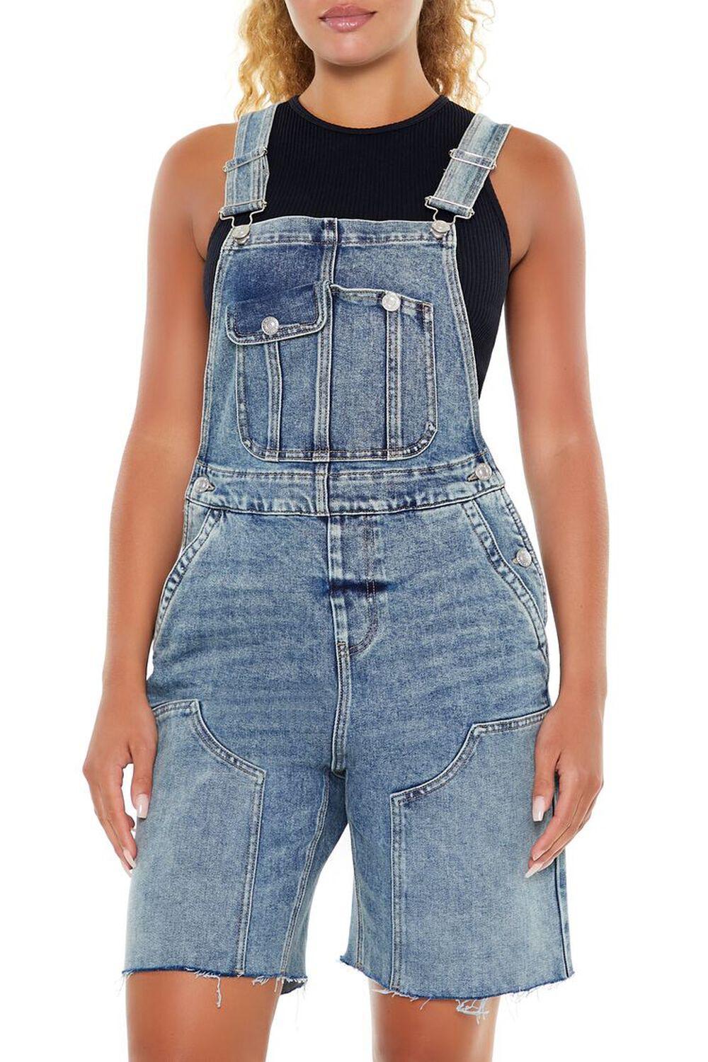 Raw-Cut Denim Overall Shorts | Forever 21 Product Image