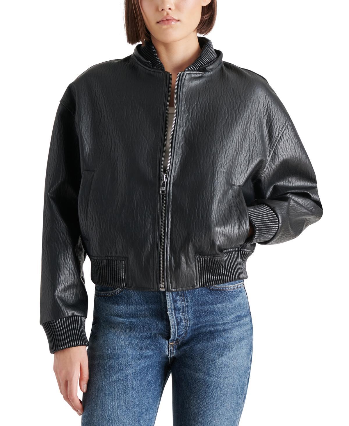 Steve Madden Womens Zephyra Faux-Leather Bomber Jacket Product Image