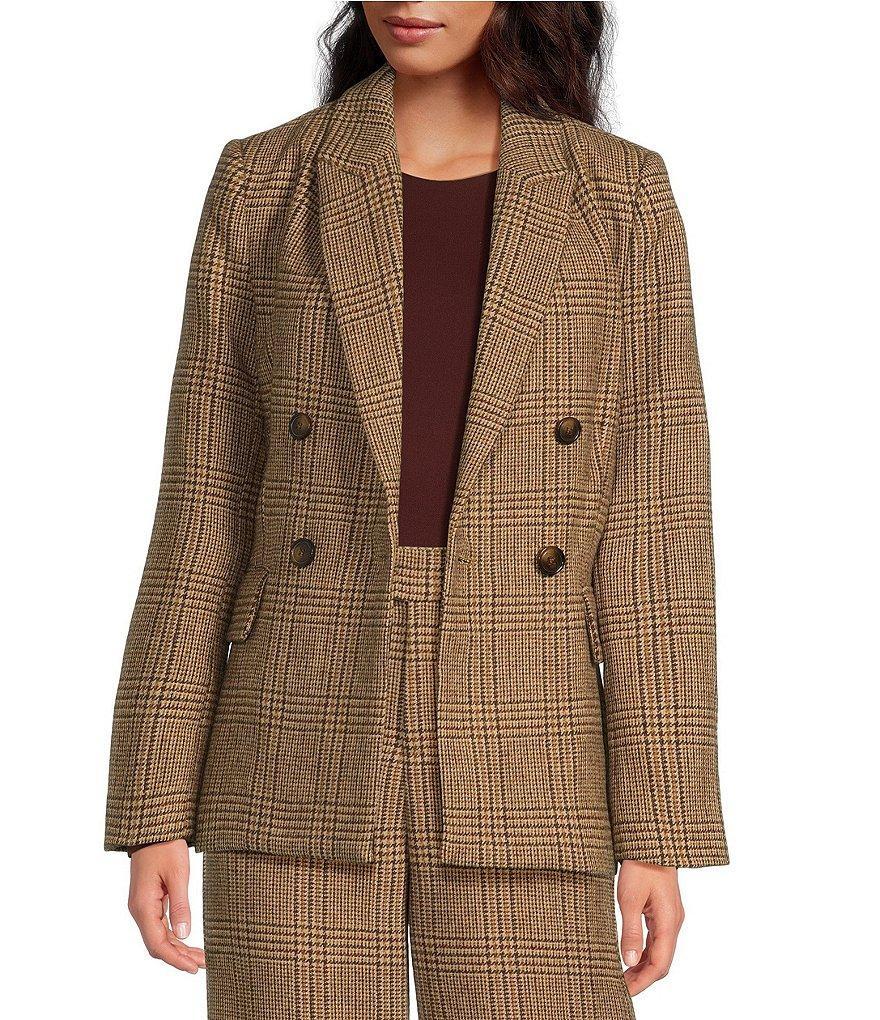 A Loves A Glen Plaid Woven Wool Blend Tweed Notch Lapel Long Sleeve Double Breasted Button Front Coordinating Blazer Product Image