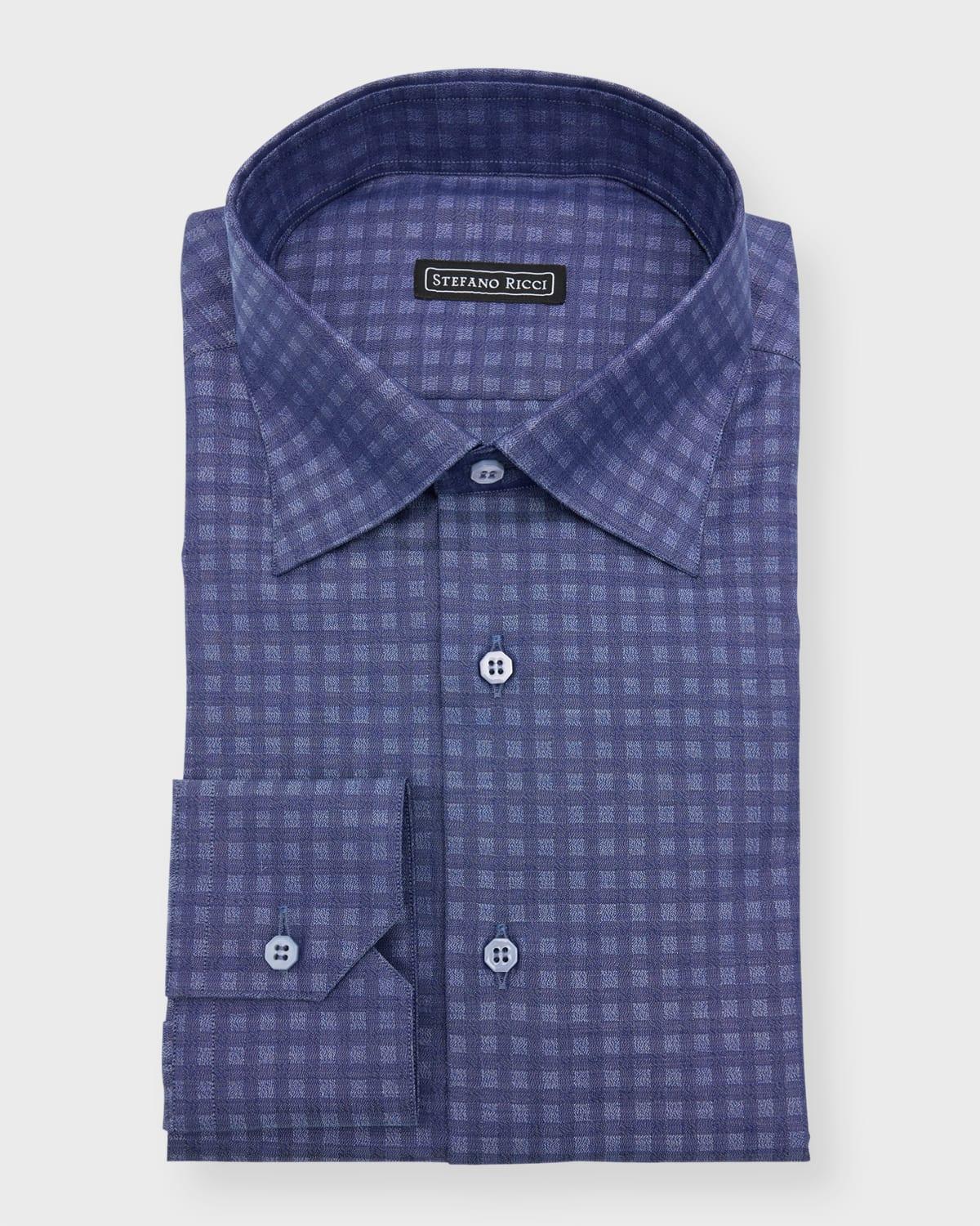 Mens Cotton Tonal Check Dress Shirt Product Image