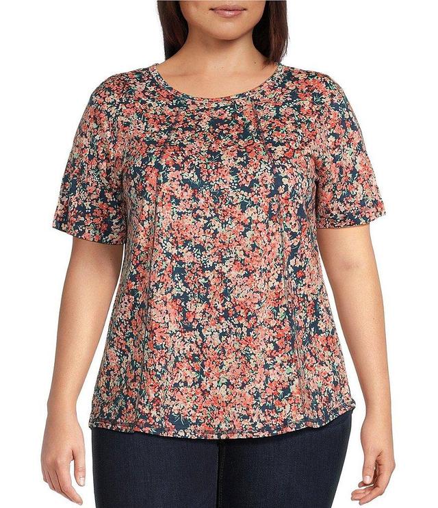 Westbound Plus Size Knit Floral Short Sleeve Crew Neck Top Product Image