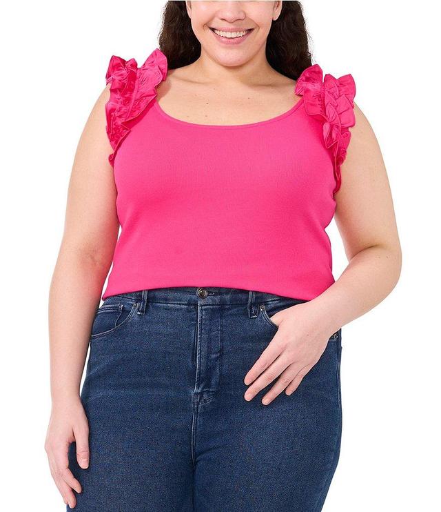 CeCe Plus Size Scoop Neck Sleeveless Ruffle Blouse Product Image