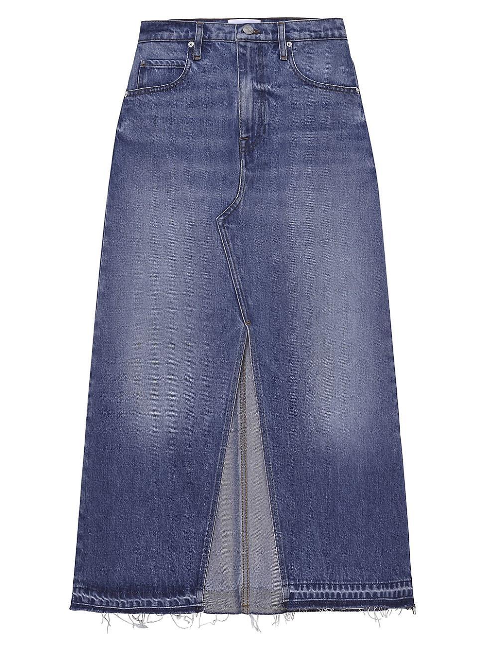 FRAME Raw Hem Denim Midi Skirt Product Image