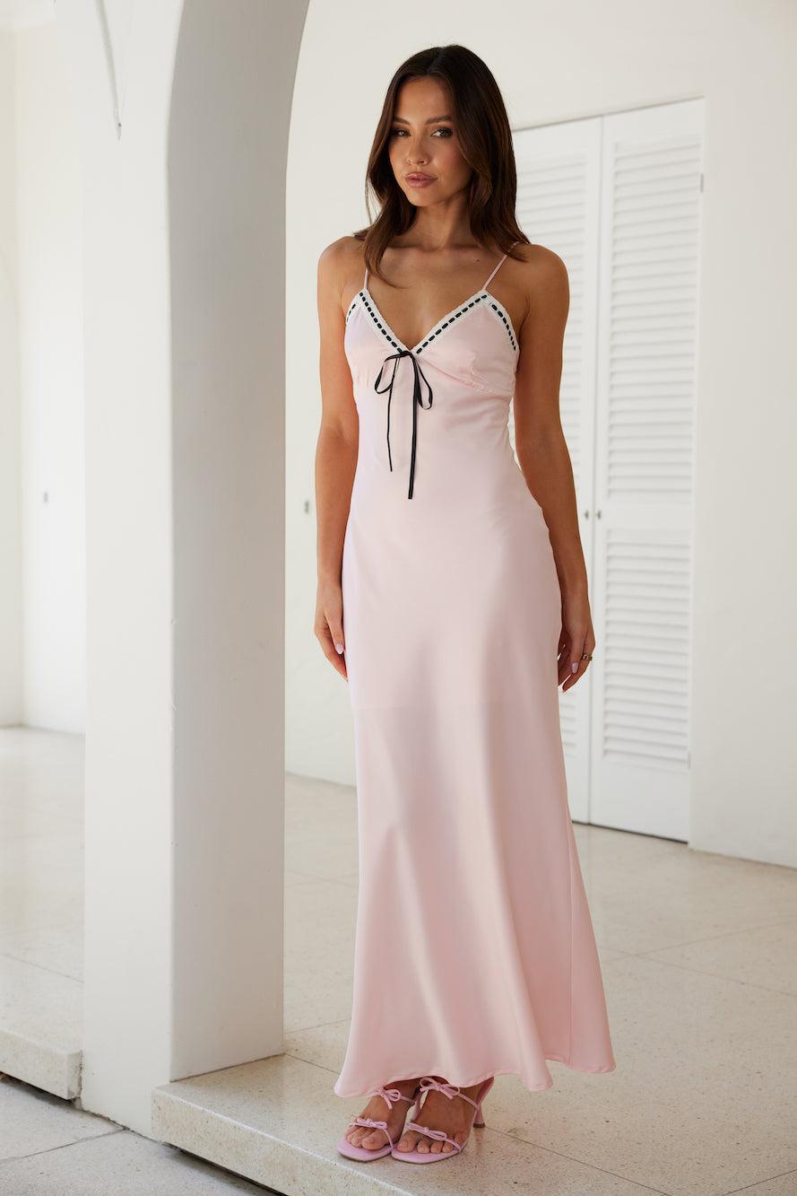 Night Hour Satin Maxi Dress Pink Product Image