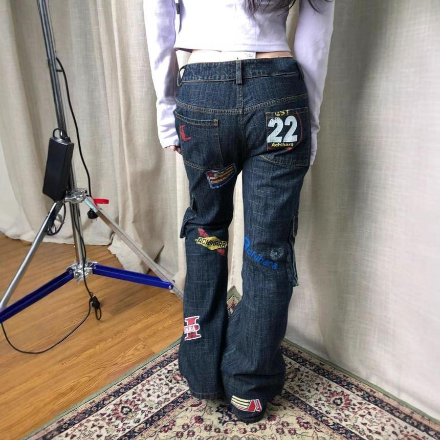 Mid Rise Patchwork Bootcut Jeans Product Image