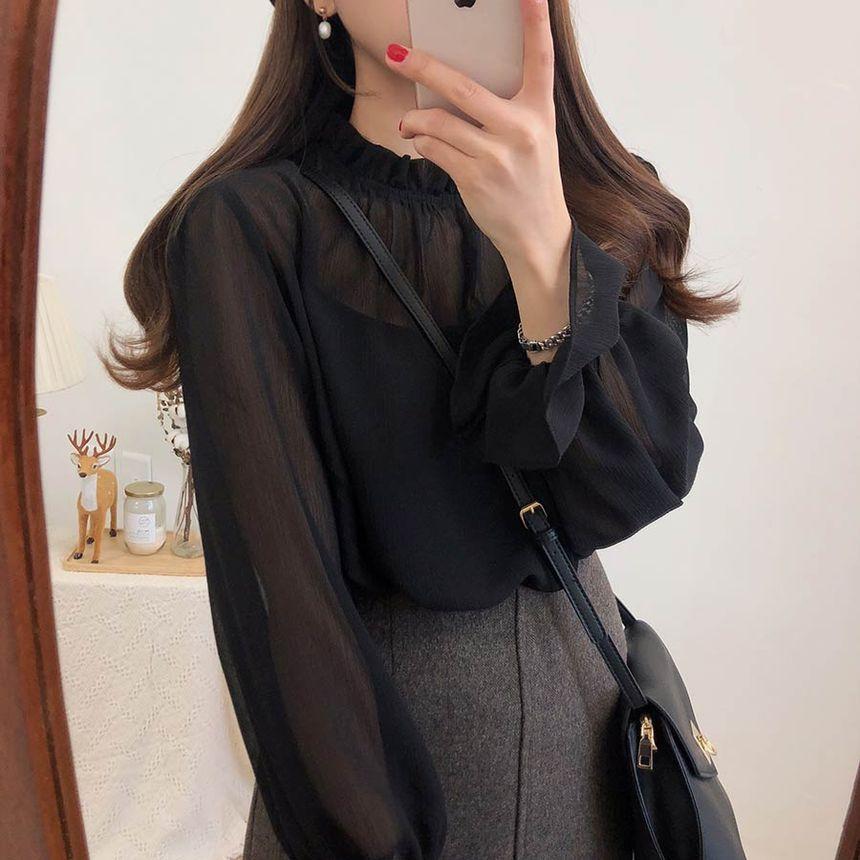 Bell-Sleeve Chiffon Blouse Product Image