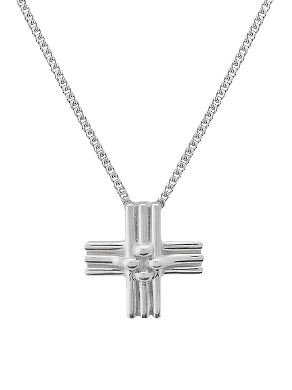 Mens Knit Cross Sterling Silver Pendant Necklace Product Image