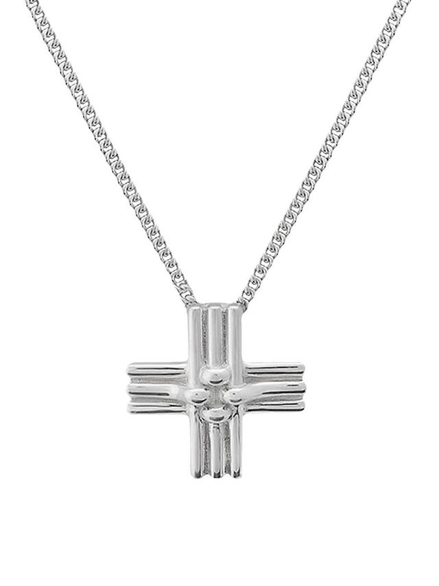 Mens Knit Cross Sterling Silver Pendant Necklace Product Image