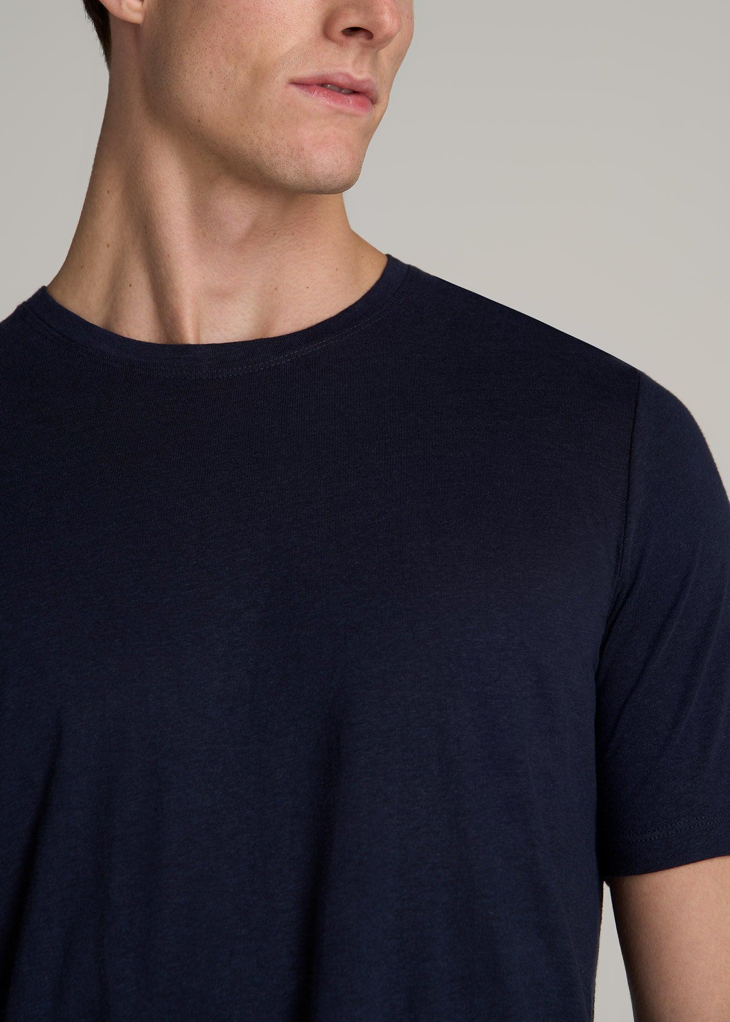 Linen Crewneck T-Shirt for Tall Men in Evening Blue Male Product Image