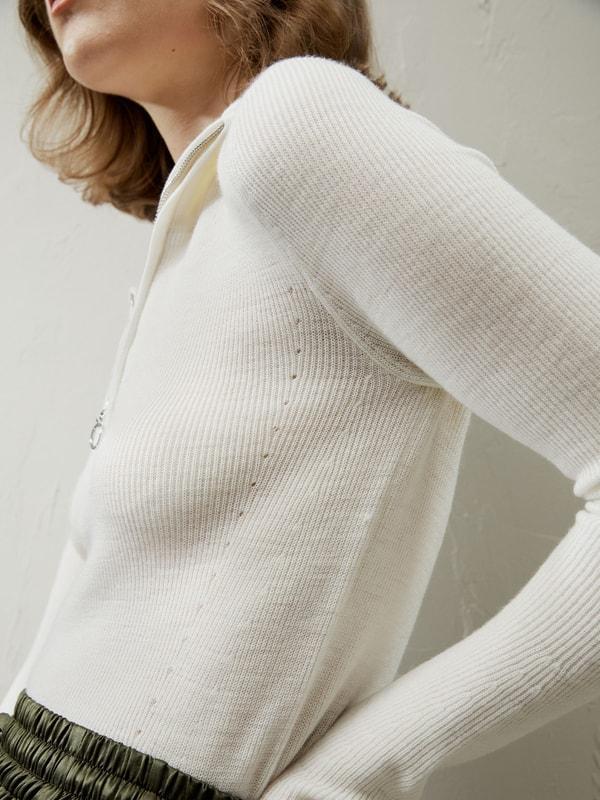 Gaia Ribbed Half Zip Ultra-fine Merino Wool Sweater Product Image