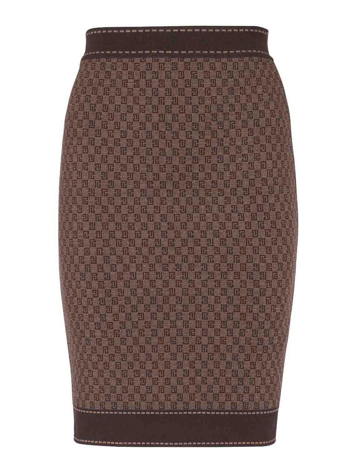 BALMAIN Monogram-jacquard Skirt In Brown Product Image