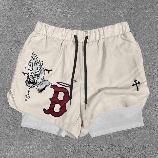 Vintage Praying Hands & B Graphic Performance Double Layer Quick Dry Shorts Product Image