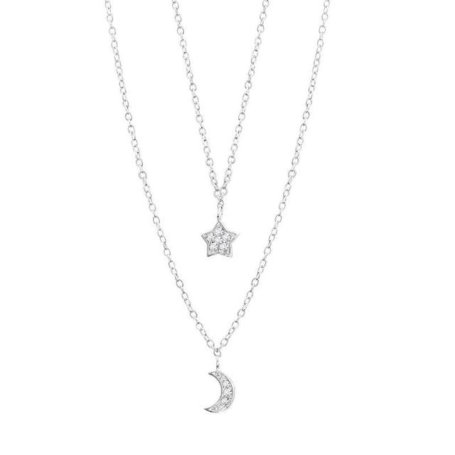 Main and Sterling Sterling Silver Cubic Zirconia Moon & Star Double Strand Necklace, Womens Silver Tone Product Image