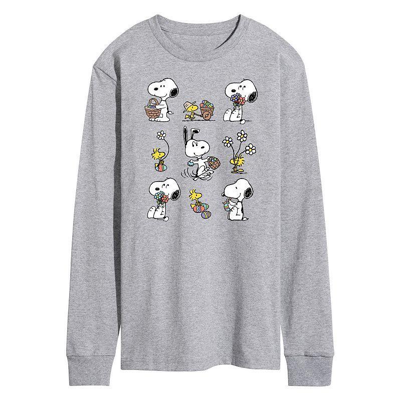 Mens Peanuts Snoopy Woodstock Spring Long Sleeve Graphic Tee Grey Gray Product Image