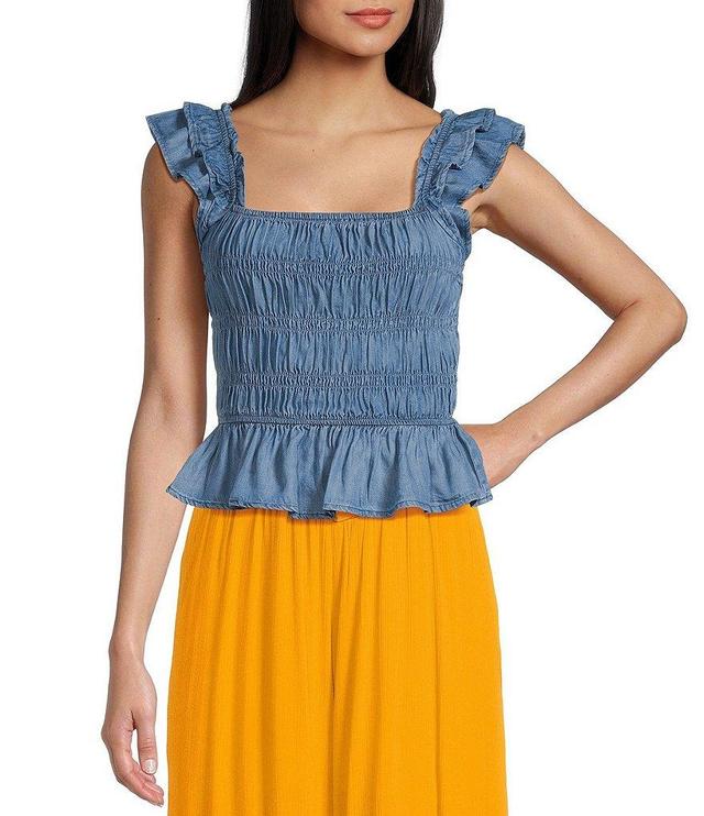 Coco + Jaimeson Square Neck Smocked Tencel Ruffled Top Product Image