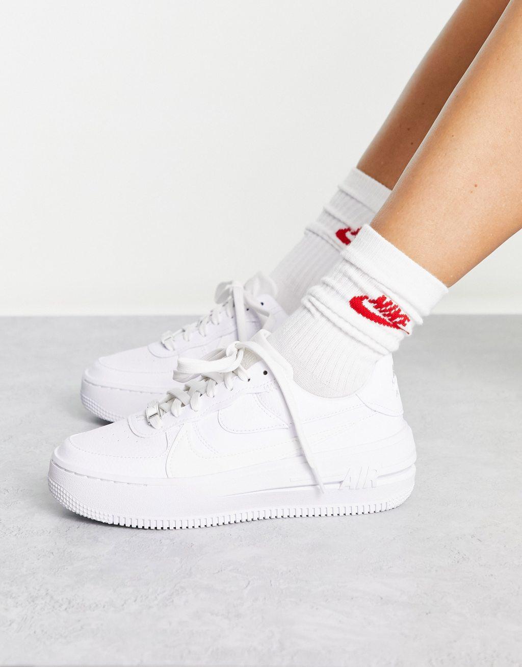 Nike Air Force 1 platform sneakers in triple white product image