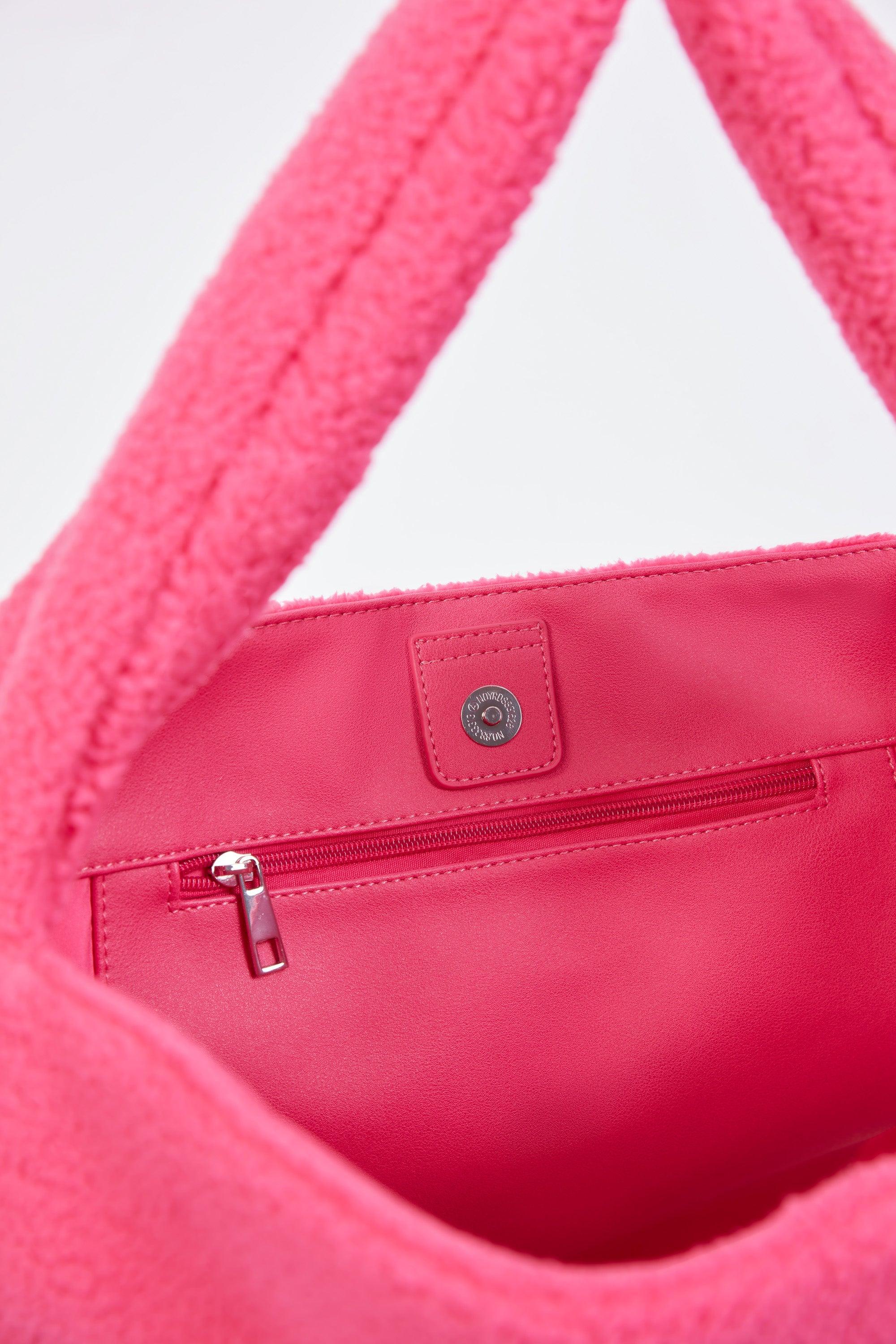 Oversized Fleece Tote Bag in Hot Pink Product Image