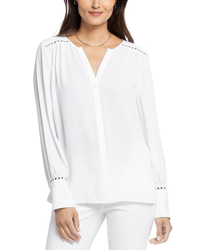 NYDJ Womens Liliana Peasant Blouse in Optic White, Regular, Size: Large | Polyester/Denim Product Image