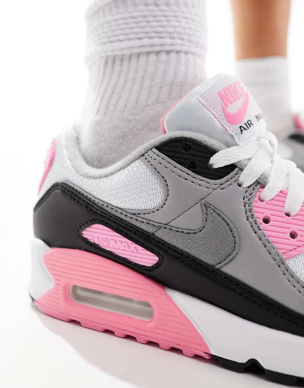 Nike Air Max 90 sneakers in gray and pink rose Product Image