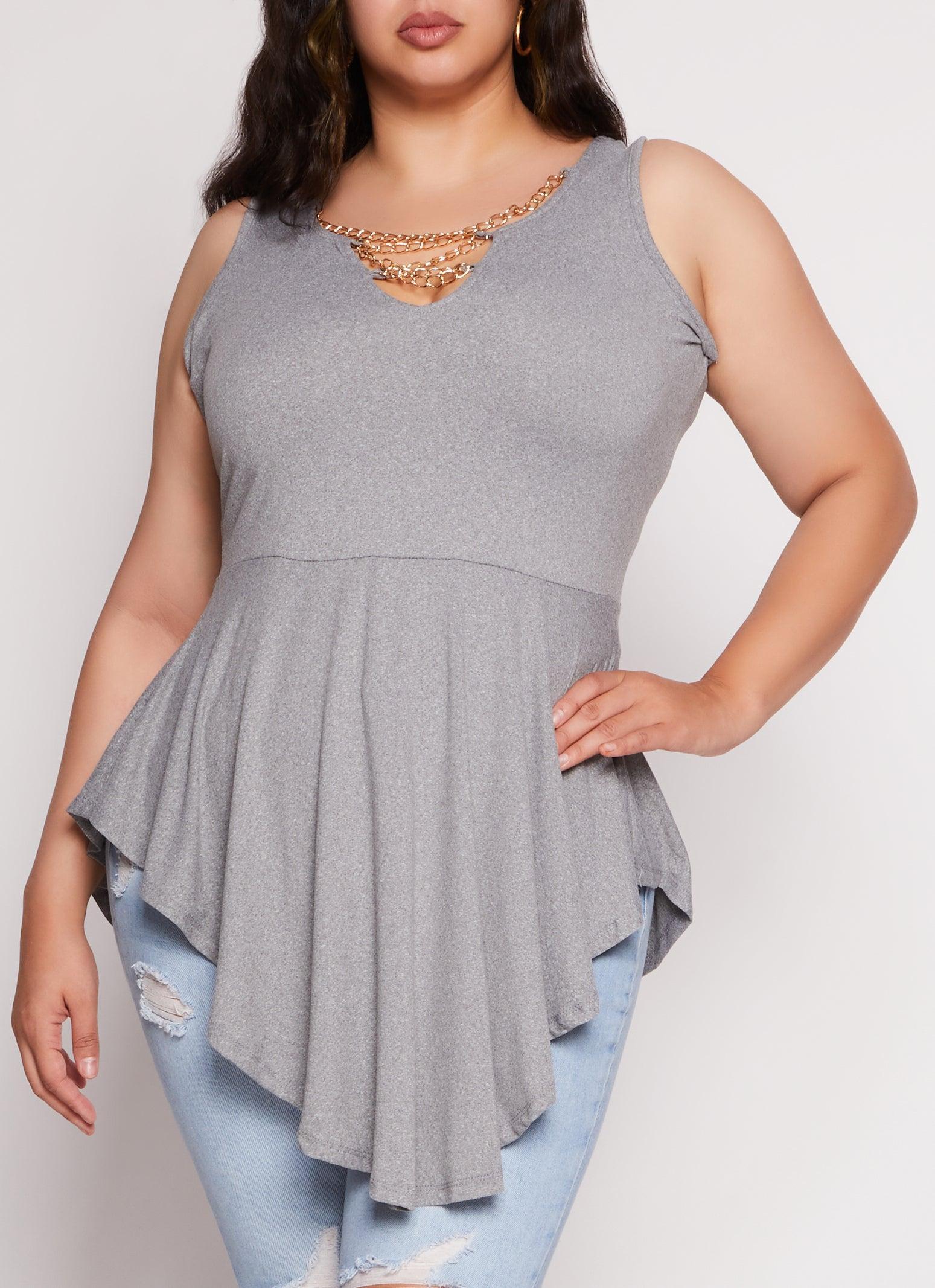 Womens Plus Size Chain Detail Peplum Tunic Tank Top Product Image