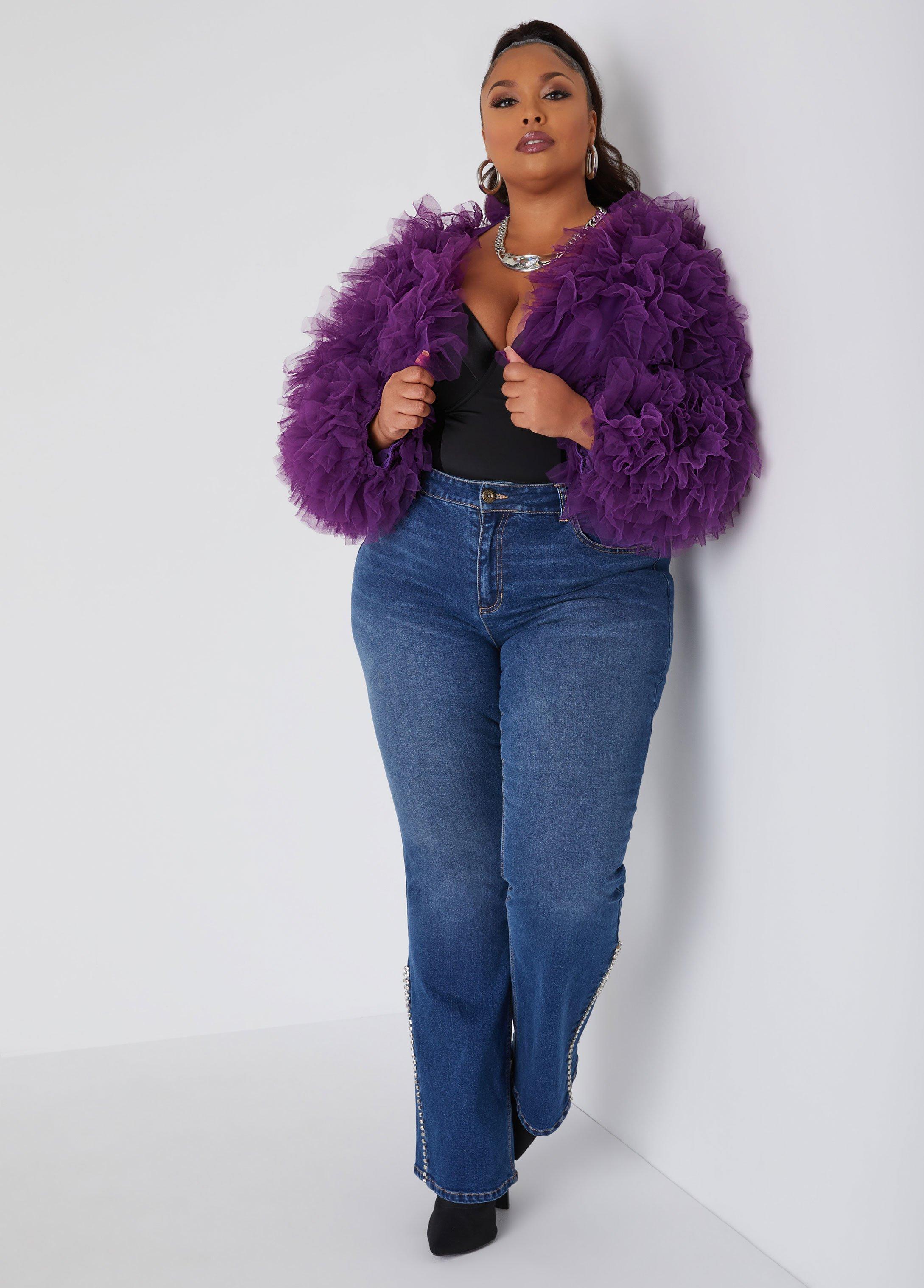 Plus Size Cropped Ruffled Tulle Shrug Ashley Stewart Product Image