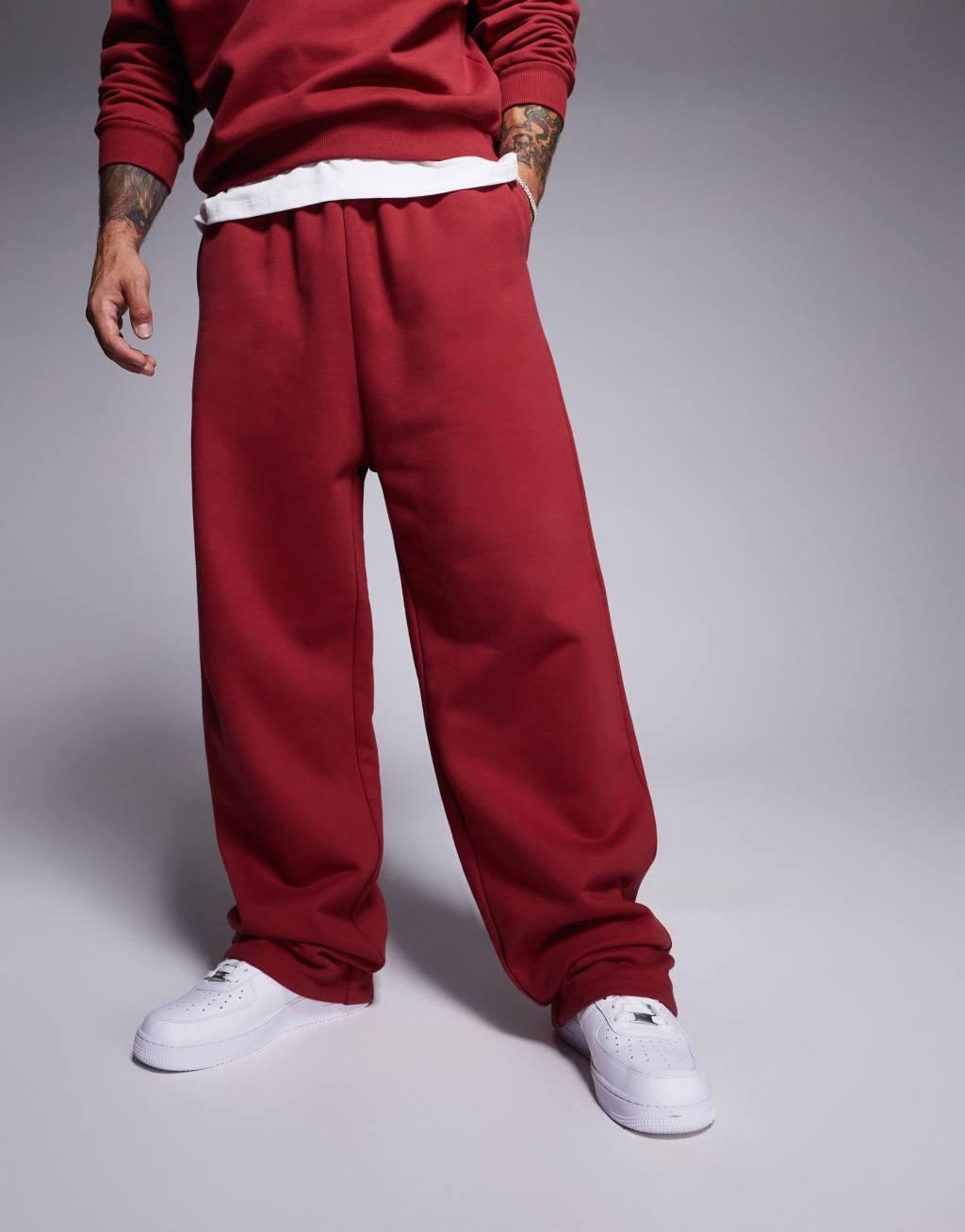 ASOS DESIGN premium heavyweight wide leg sweatpants in red Product Image