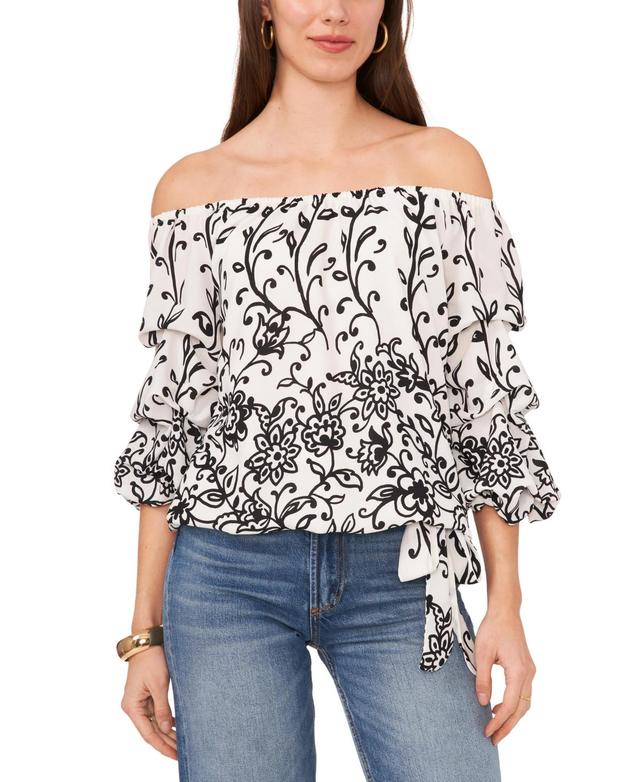 Vince Camuto Womens Floral Off The Shoulder Bubble Sleeve Tie Front Blouse Product Image