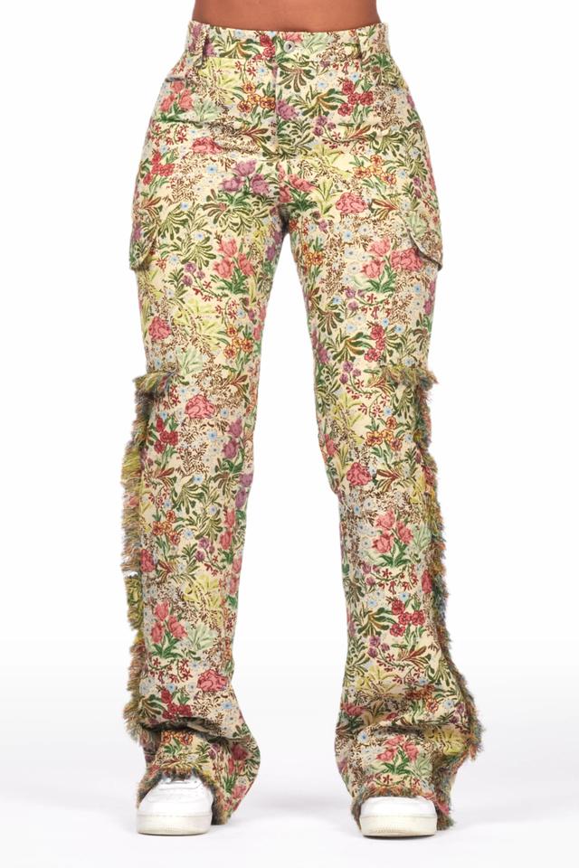 Tamia Beige Floral Tapestry Stacked Pant Female Product Image