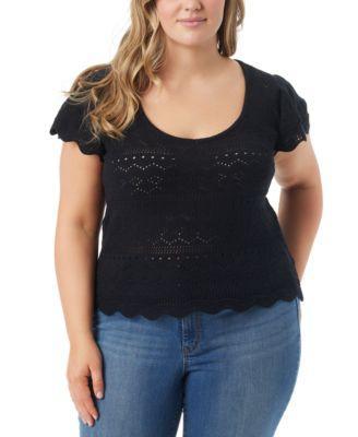 Trendy Plus Size Jette Pointelle Short-Sleeve Sweater Top Product Image