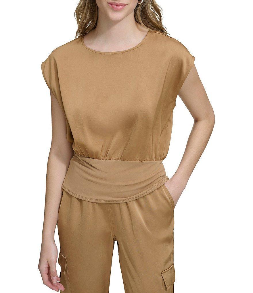 Calvin Klein Satin Crew Neckline Cap Sleeve Coordinating Blouse Product Image