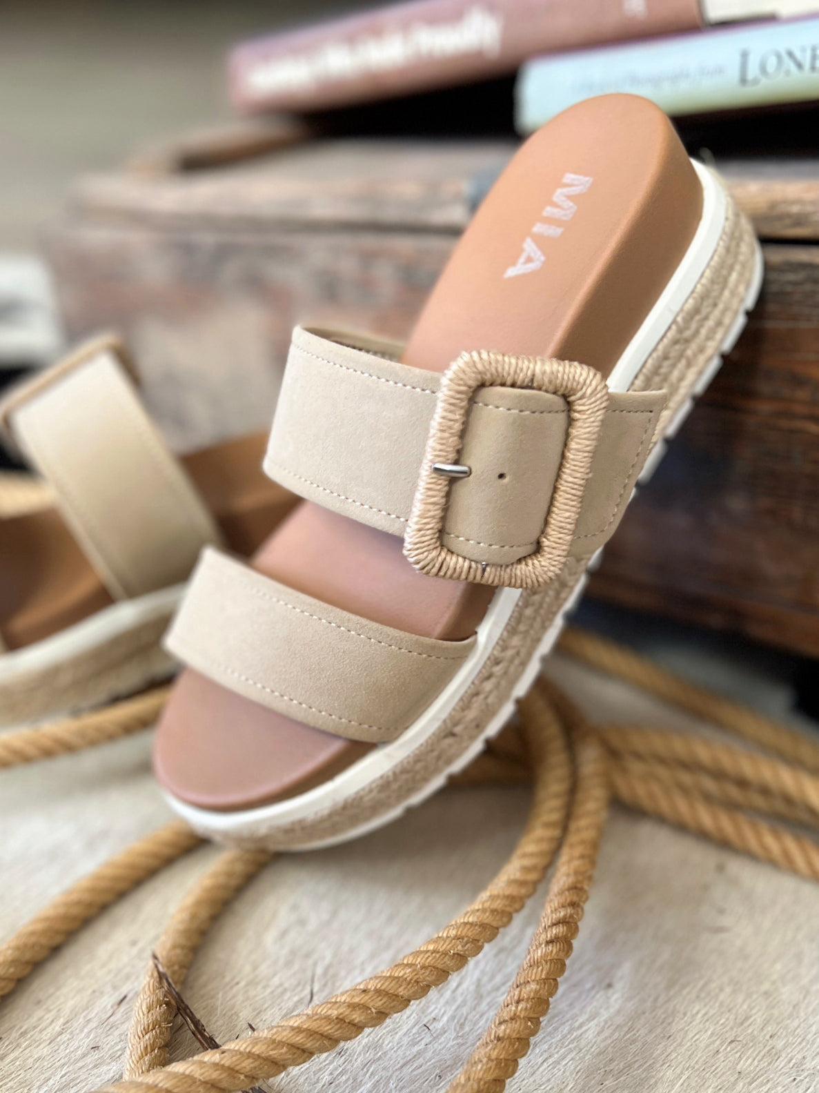 Suede Sand Raffia Platform Sandals* Product Image