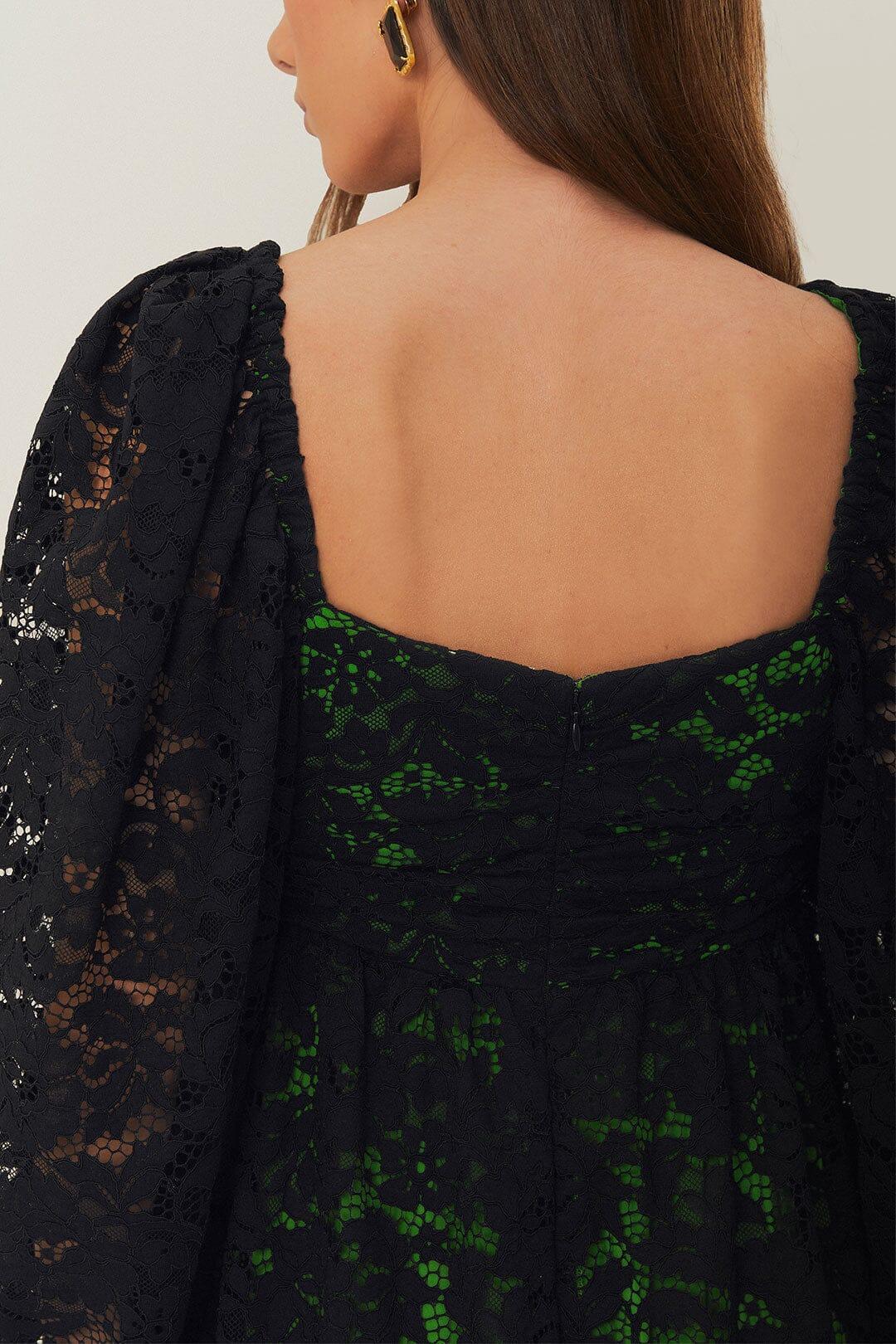 Black Lace Long Sleeve Midi Dress Product Image