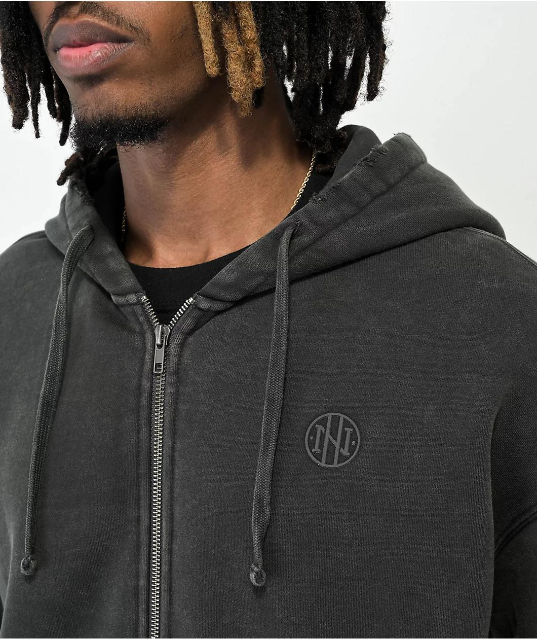 Ninth Hall Fundamentals Distressed Ash Boxy Zip Hoodie Product Image