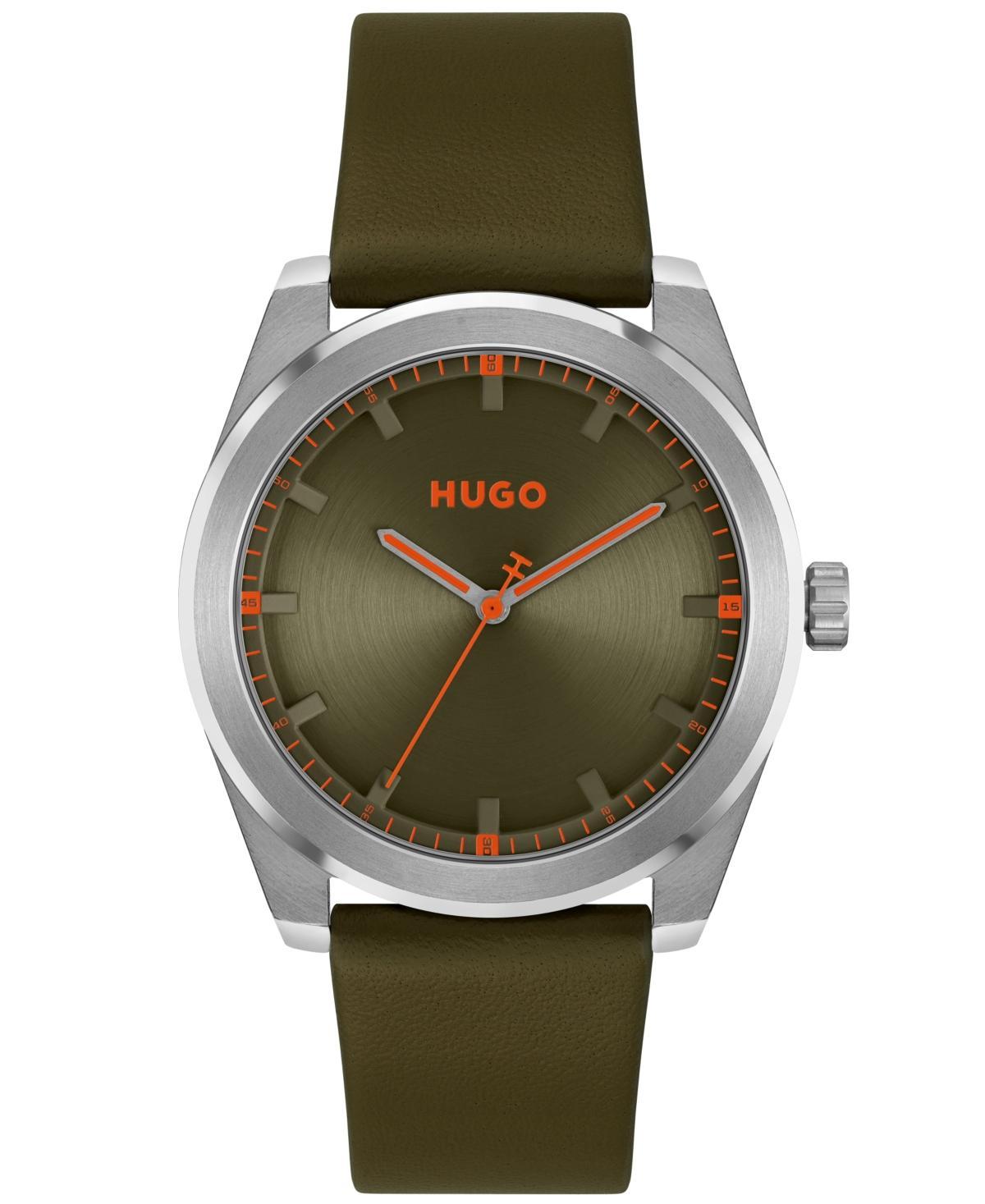 Hugo Mens Bright Quartz Olive Leather Watch 42mm - Olive Leather Product Image