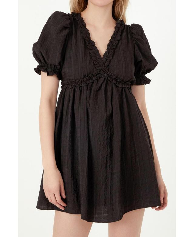 Womens Double Ruffled Band Mini Puff Sleeve Dress Product Image