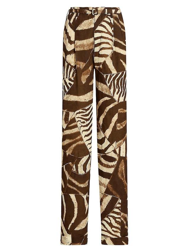 Womens Stamford Patchwork Animal-Print Pants Product Image