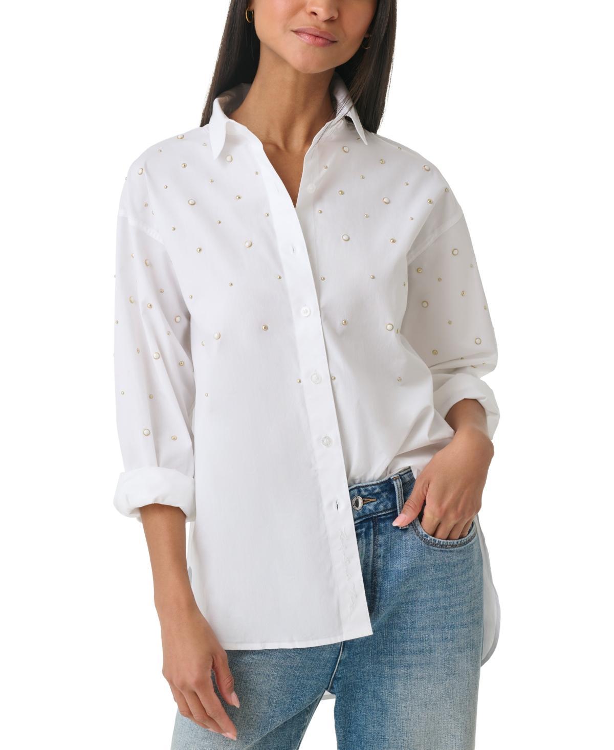 Karl Lagerfeld Paris Womens Embellished Button-Down Poplin Blouse Product Image