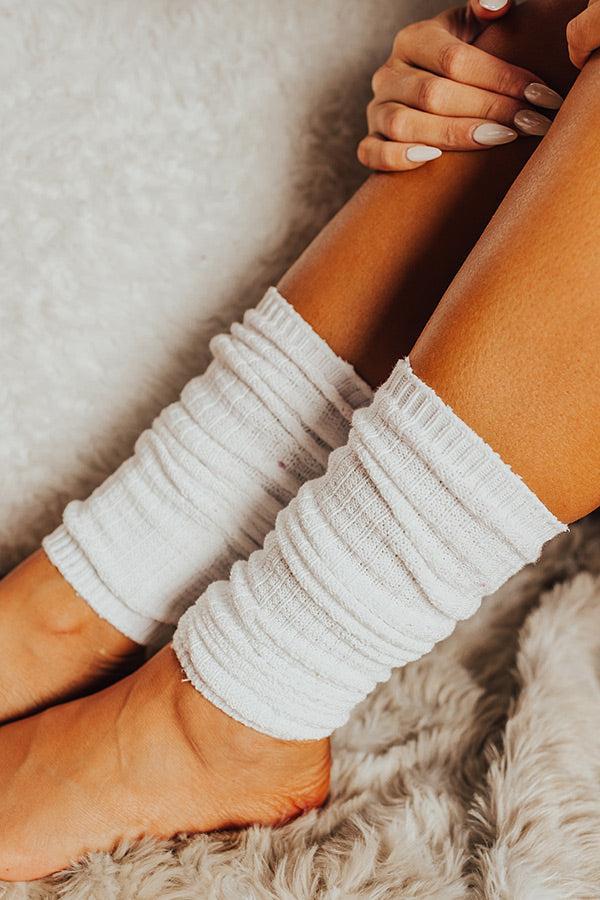 Cozy Outing Waffle Knit Leg Warmers In White Product Image