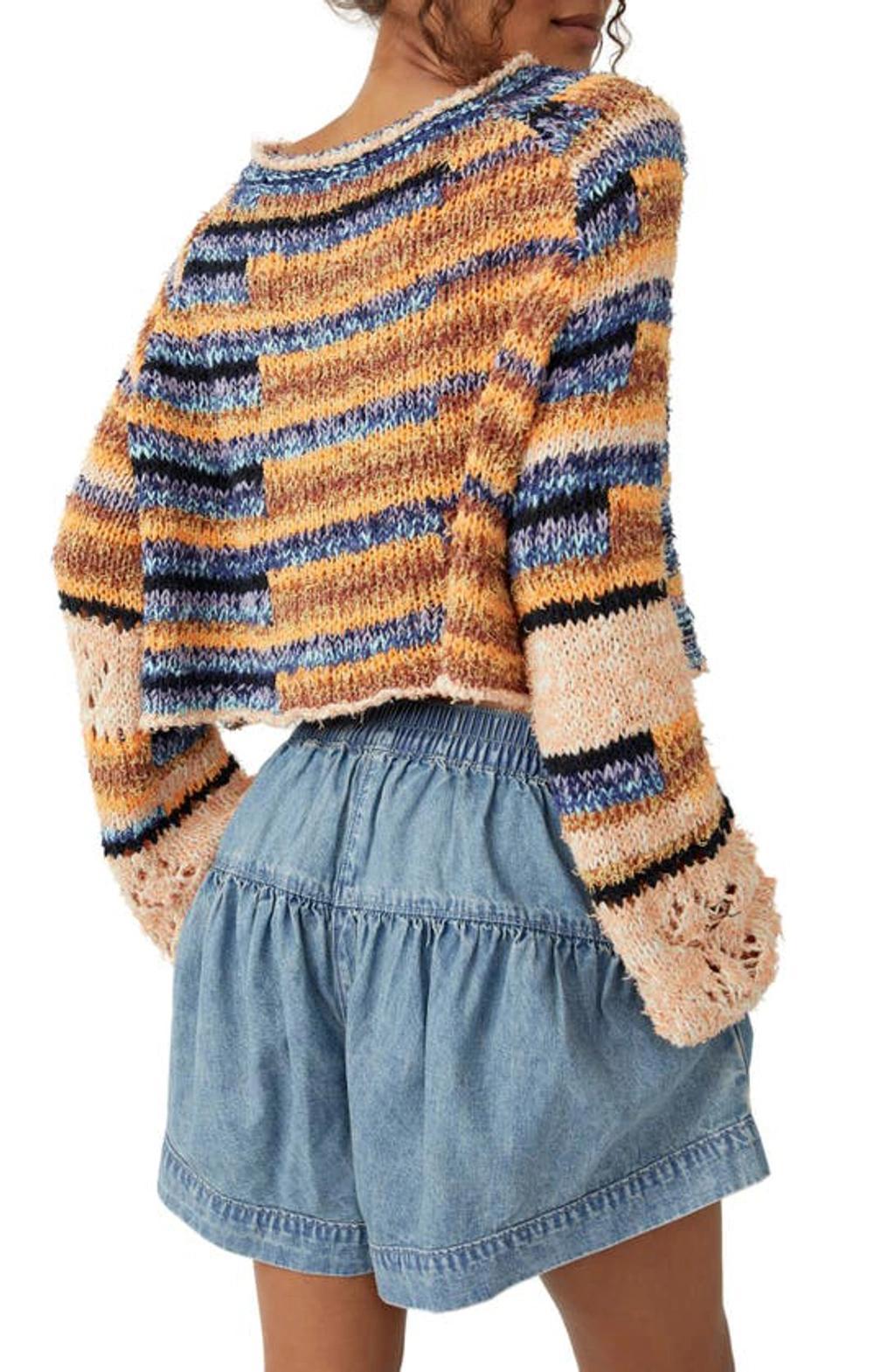 Butterfly Mixed Stripe Cotton Blend Sweater In Beige Product Image