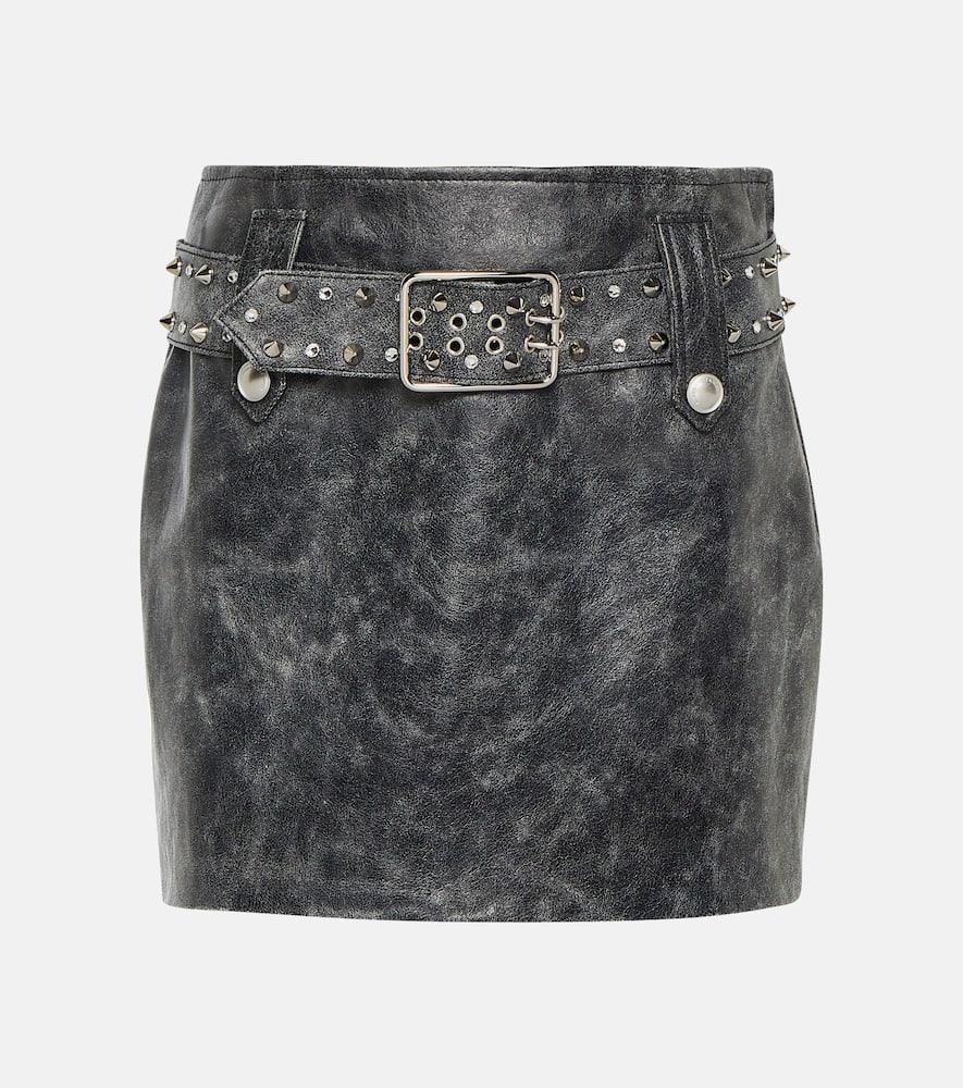 ALESSANDRA RICH Belted Embellished Leather Miniskirt In Black Product Image